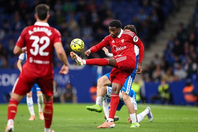 RCD Espanyol vs Sevilla BARCELONA, CA - 24.11.2025: RCD ESPANYOL VS SEVILLA - Lucien AgoumÃ in action during RCD Espanyol vs Sevilla held at RCDE Stadium in Barcelona, CA. (Photo: Santiago Regaira Fotoarena) x2847799x  SantiagoxRegaira