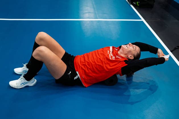 Handball, Women Germany Training Press conference Jenny Behrend Germany laughing smiling good-humored grinning Stuttgart Porsche Arena Baden Württemberg Germany