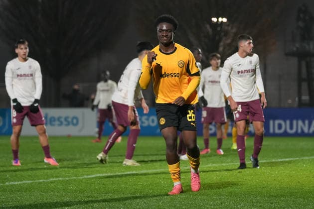 Tuesday, 25 11 2025 Season 2025 2026 5 Matchday UEFA Youth League at BVB Fußballpark Hohenbuschei, Dortmund, Germany BV Borussia Dortmund U19 Villarreal FC U19 Goal celebration after the 1 1 by Paul Ayuk Tanyi BVB