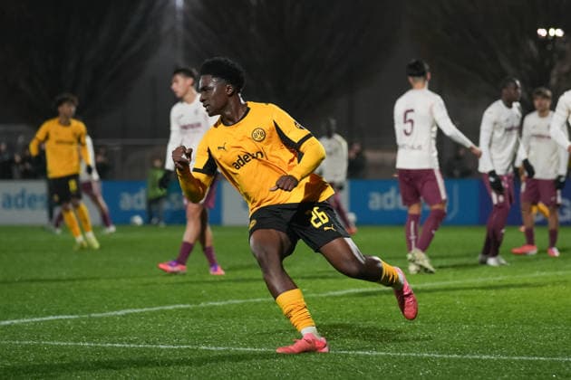 Tuesday, 25 11 2025 Season 2025 2026 5 Matchday UEFA Youth League at BVB Fußballpark Hohenbuschei, Dortmund, Germany BV Borussia Dortmund U19 Villarreal FC U19 Goal celebration after the 1 1 by Paul Ayuk Tanyi BVB