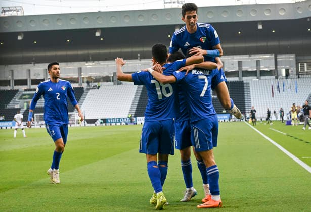 Mauritania v Kuwait : FIFA Arab Cup 2025 Qualification Stage Play-off match Players of Kuwait celebrate after scoring a goal during the FIFA Arab Cup 2025 Qualification Stage Play-off match between Mauritania v Kuwait at Jassim Bin Hamad Stadium in Doha, Qatar, on November 25, 2025. DOHA Qatar Copyright: xNOUSHADxTHEKKAYILx