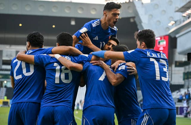 Mauritania v Kuwait : FIFA Arab Cup 2025 Qualification Stage Play-off match Players of Kuwait celebrate after scoring a goal during the FIFA Arab Cup 2025 Qualification Stage Play-off match between Mauritania v Kuwait at Jassim Bin Hamad Stadium in Doha, Qatar, on November 25, 2025. DOHA Qatar Copyright: xNOUSHADxTHEKKAYILx