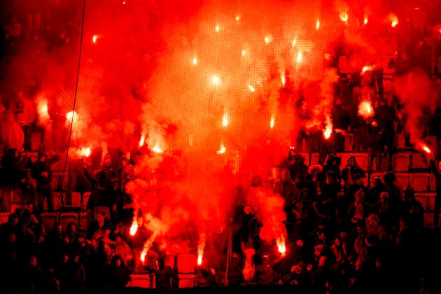 Supporters of SL Benfica during the match FOOTBALL CHAMPIONS LEAGUE AJAX vs BENFICA at the Johan Cruijff ArenA for the Champions League phase Matchday 5 season 2025 2026 in AMSTERDAM, Netherlands on 25 November 2025, photo by Stefan Koops EYE4images DeFodi Images