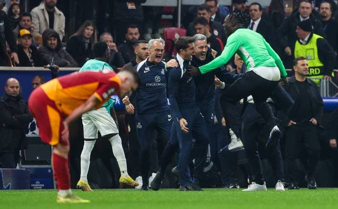 Union s Promise David celebrates after winning a soccer game between Turkish Galatasaray SK and Belgian Royale Union Saint-Gilloise on Tuesday 25 November 2025 in Istanbul, Turkey, on day 5 of the League phase of the UEFA Champions League tournament. VIRGINIExLEFOUR  x144223680x