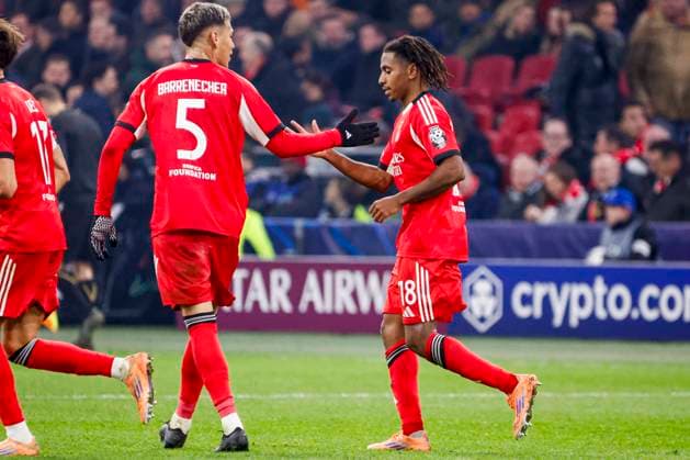 Leandro Barreiro of Benfica celebrates after scoring his teams second goal Enzo Barrenechea of Benfica AFC Ajax v SL Benfica, UEFA Champions League 2025 26 League Phase MD5, AFC Ajax v SL Benfica, Johan Cruijff Arena, November 25, 2025, Amsterdam, Netherlands.