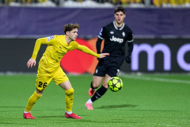 251125 Hakon Evjen of Bodo Glimt during the UEFA Champions League football match between Bodo Glimt and Juventus on November 25, 2025 in Bodo Photo Marius Simensen BILDBYRAN COP 238 MM0049 bbeng football fotball fotboll soccer uefa champions league mesterligaen bodo glimt juventus  Copyright: MARIUSxSIMENSEN BB251125BB709