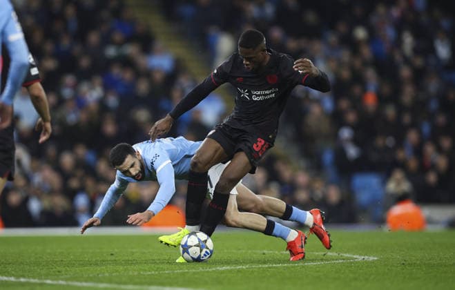 Manchester City v Bayer Laverkusen, UEFA Champions League, League Phase 25.11.25 Manchester City v Bayer Laverkusen, UEFA Champions League, League Phase Bradley Ormesher The Times Rayan Aït¿Nouriof Manchester City and Christian Kofane of Leverkusen  Copyright: xBradleyxOrmesherx NINTCHDBPICT001041047444