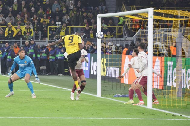25 11 2025, xgrfx, Football UEFA Champions League, Borussia Dortmund Villareal CF v l Tor, Serhou Guirassy Borussia Dortmund DFL DFB REGULATIONS PROHIBIT ANY USE OF PHOTOGRAPHS as IMAGE SEQUENCES and or QUASI VIDEO Dortmund