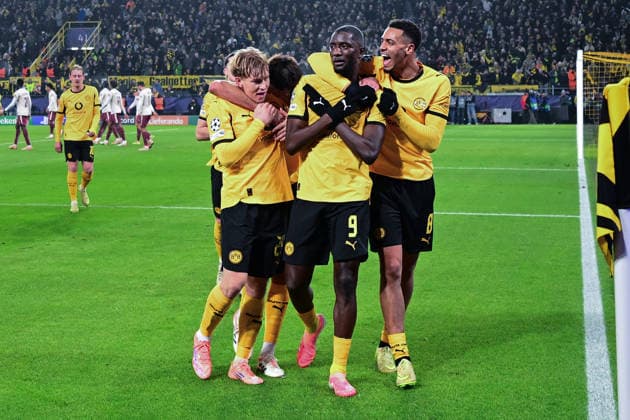 Goal celebration for 1 0 by Serhou Guirassy 9 Borussia Dortmund , Borussia Dortmund vs FC Villarreal, Football, Champions League, Group stage, Matchday 5, 25 11 2025 Dortmund Nordrhein Westfalen Germany Copyright: xkolbert-press MarcxNiemeyerx