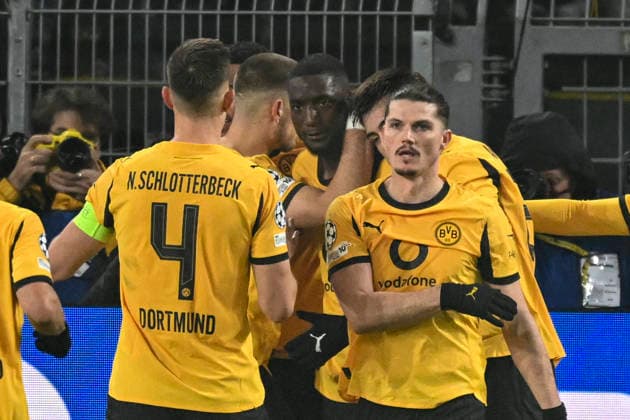 Serhou Guirassy Dortmund 9 celebrates after scoring the 1 0 goal with the team 25 11 2025 Soccer, Champions League, Borussia Dortmund vs Villarreal Club de Fotbol, Signal Iduna Park, Dortmund, Copyright: xpepphotox xHorstxMauelshagenx pep00321, pep_20251125_hm_209536