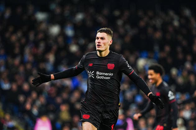 Goal celebration Patrik Schick Bayer 04 Leverkusen, 14 after scoring 0 2 by header ENG, Manchester City vs Bayer 04 Leverkusen, Football, UEFA Champions League, Matchday 5, Season 2025 2026, 25 11 2025 ENG, Manchester City vs Bayer 04 Leverkusen, Football, UEFA Champions League, Matchday 5, Season 2025 2026, 25 11 2025 Manchester Copyright: xEibner-Pressefoto MarcelxvonxFehrnx EP_MFN