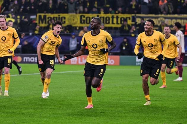 Goal celebration for 1 0 by Serhou Guirassy 9 Borussia Dortmund , Borussia Dortmund vs FC Villarreal, Football, Champions League, Group stage, Matchday 5, 25 11 2025 Dortmund Nordrhein Westfalen Germany Copyright: xkolbert-press MarcxNiemeyerx