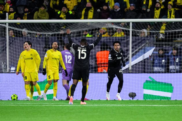 251125 Weston McKennie of Juventus celebrates after scoring 1 2 during the UEFA Champions League football match between Bodo Glimt and Juventus on November 25, 2025 in Bodo Photo Marius Simensen BILDBYRAN COP 238 MM0049 bbeng football fotball fotboll soccer uefa champions league mesterligaen bodo glimt juventus jubel  Copyright: MARIUSxSIMENSEN BB251125ZA003