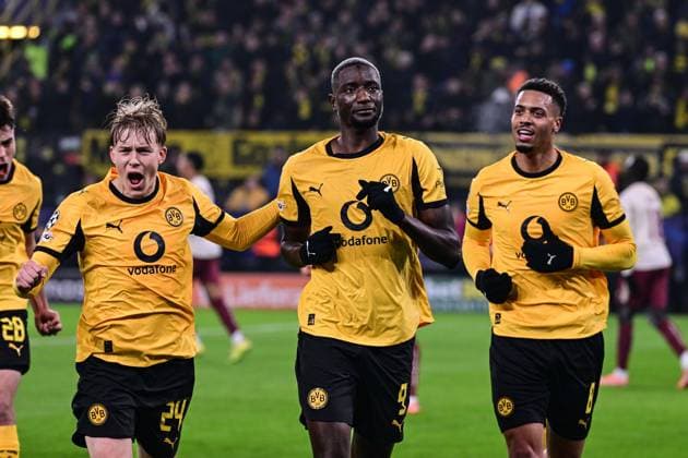 Goal celebration for 1 0 by Serhou Guirassy 9 Borussia Dortmund , Borussia Dortmund vs FC Villarreal, Football, Champions League, Group stage, Matchday 5, 25 11 2025 Dortmund Nordrhein Westfalen Germany Copyright: xkolbert-press MarcxNiemeyerx
