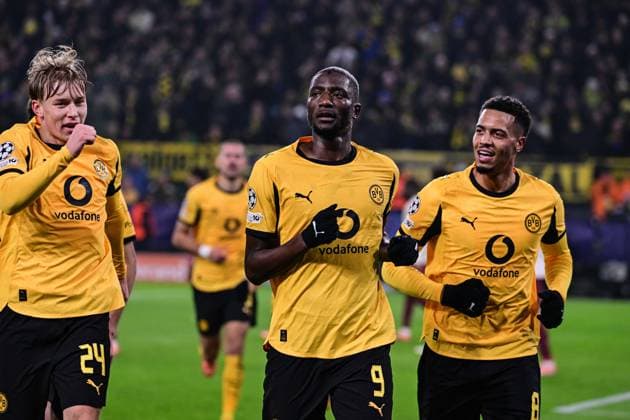Goal celebration for 1 0 by Serhou Guirassy 9 Borussia Dortmund , Borussia Dortmund vs FC Villarreal, Football, Champions League, Group stage, Matchday 5, 25 11 2025 Dortmund Nordrhein Westfalen Germany Copyright: xkolbert-press MarcxNiemeyerx