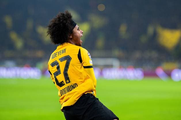 25 11 2025 Football, 2025 2026, Champions League, Matchday 5, Borussia Dortmund FC Villareal Karim Adeyemi Dortmund celebrates after his goal to make it 3 0