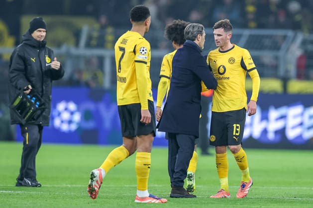 25 11 2025, Football, UEFA Champions League, Borussia Dortmund FC Villarreal, BVB Stadion, Matchday 5, Season 2025 2026 Head coach Niko Kovac BVB hc alongside Pascal Groß BVB 13 Regulations prohibit any use of photographs as image sequences and or quasi video Nordrhein Westfalen Germany