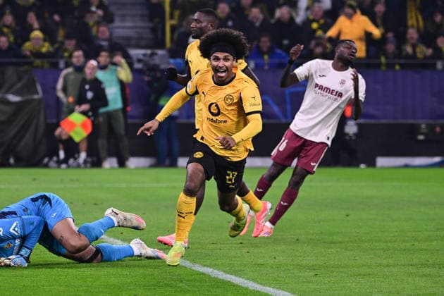 Goal celebration for 3-0 by Karim Adeyemi 27 Borussia Dortmund , Borussia Dortmund vs FC Villarreal, Football, Champions League, Group stage, Matchday 5, 25 11 2025 Dortmund Nordrhein Westfalen Germany Copyright: xkolbert-press MarcxNiemeyerx