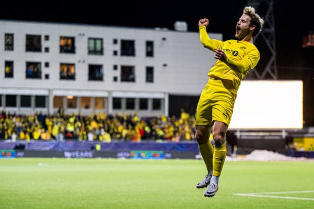 251125 Ole Didrik Blomberg of Bodo Glimt celebrates after scoring the 1 0 goal during the UEFA Champions League football match between Bodo Glimt and Juventus on November 25, 2025 in Bodo Photo Marius Simensen BILDBYRAN Cop 238 MM0049 bbeng bodo glimt football fotball fotboll jubel juventus mesterligaen soccer uefa champions league  Copyright: MARIUSxSIMENSEN BB251125ZM023