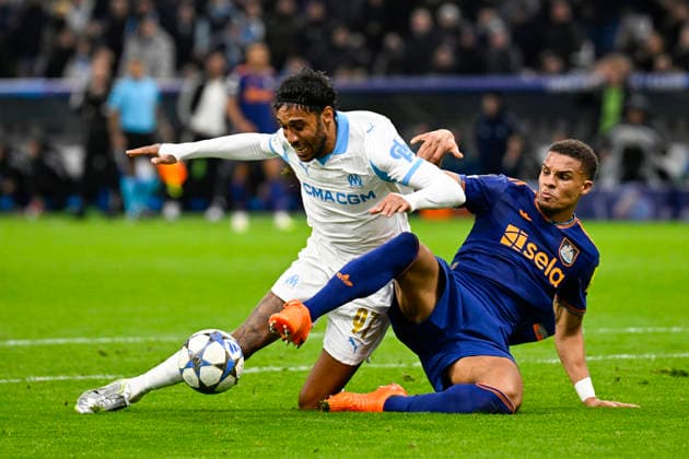 FOOTBALL : Olympique de Marseille VS Newcastle United FC - UEFA Champions League - 25 11 2025 Pierre-Emerick Aubameyang (OM) Malick Thiaw (NUFC) - UEFA Champions League match between Olympique de Marseille and Newcastle United FC on November 25, 2025 at the Orange Velodrome in Marseille. MarseilleFrance  Copyright: xWilliamxCannarellax