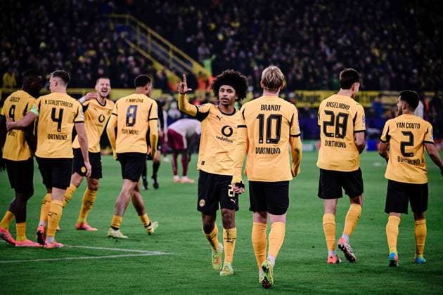 Goal celebration for 3-0 by Karim Adeyemi 27 Borussia Dortmund , Borussia Dortmund vs FC Villarreal, Football, Champions League, Group stage, Matchday 5, 25 11 2025 Dortmund Nordrhein Westfalen Germany Copyright: xkolbert-press MarcxNiemeyerx