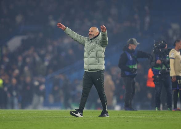 25th November 2025; Stamford Bridge, Chelsea, London, England: UEFA Champions League Football, Chelsea versus Barcelona; Chelsea manager Enzo Maresca celebrates after the match  JohnxPatrickxFletcher