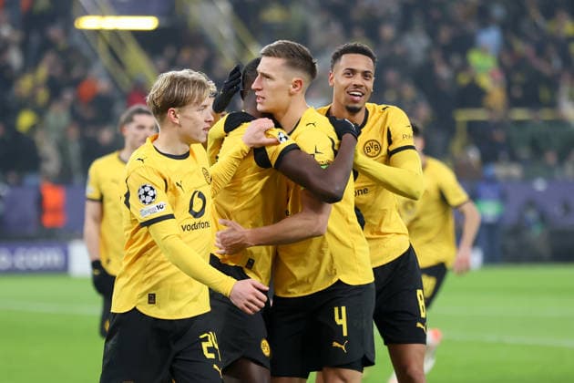 Goal celebration to 2 0 by Serhou Guirassy Borussia Dortmund GER, Borussia Dortmund vs FC Villarreal, Football, Champions League, Matchday 5, Season 2025 2026, 25 11 2025 DFL REGULATIONS PROHIBIT ANY USE OF PHOTOGRAPHS AS IMAGE SEQUENCES AND OR QUASI VIDEO GER, Borussia Dortmund vs FC Villarreal, Football, Champions League, Matchday 5, Season 2025 2026, 25 11 2025 Dortmund Copyright: xEibner-Pressefoto FrankxZeisingx EP_FZG