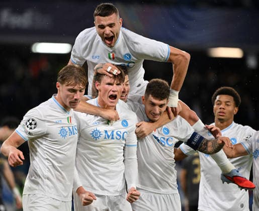 (251126) -- NAPLES, Nov. 26, 2025 -- Napoli s Scott McTominay (2nd L) celebrates with teammates after scoring during the UEFA Champions League match between Napoli and Qarabag in Naples, Italy, Nov. 25, 2025. (Photo by Xinhua) (SP)ITALY-NAPLES-FOOTBALL-UEFA CHAMPIONS LEAGUE-NAPOLI VS QARABAG AlbertoxLingria 