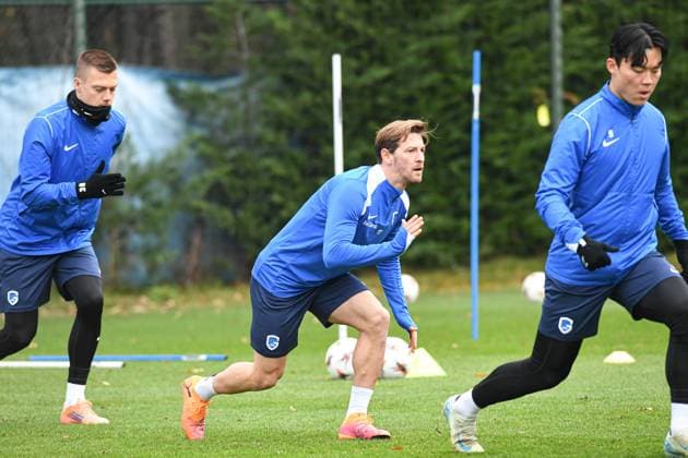 Genk s Patrik Hrosovsky pictured in action during a training session of Belgian soccer team KRC Genk, on Wednesday 26 November 2025, in Genk. The team prepares for tomorrow s match against Swiss FC Basel, fifth game (out of 8) in the league phase of the UEFA Europa League competition. JILLxDELSAUX  x144372181x