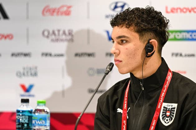 SOCCER - 2025 FIFA U17, U 17 World Cup DOHA,QATAR,26.NOV.25 - SOCCER - FIFA Under 17 World Cup Qatar 2025, preview, press conference, PK, Pressekonferenz final, Portugal vs Austria. Image shows Jakob Pokorny (AUT).  GEPAxpictures xRanjithxKumar