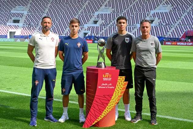Football, U17 World Cup, Final, Brazil - Austria, Press event with trophy