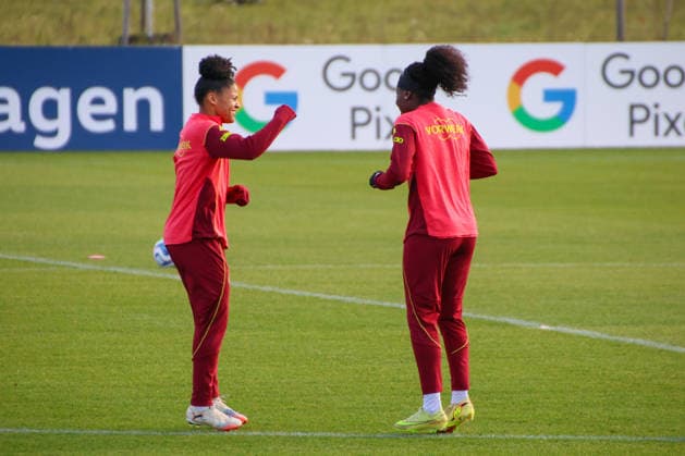 Frankfurt, Germany 26 November 2025 Soccer women national team training 26 11 2025 In the picture from left Shekiera Martinez Germany and Nicole Anyomi Germany during training at the DFB Campus in Frankfurt DFB regulations prohibit any use of photographs as image sequences and or quasi video DFB Campus Hessen Copyright: xFotostandx xFantinix