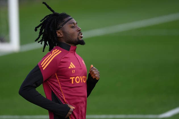 Manu Kone of AS Roma during a training session the day before the UEFA Europa League 2025 2026 football match between AS Roma and FC Midtjylland at Fulvio Bernardini Center in Rome (Italy), November 26, 2025. andreaxstaccioli