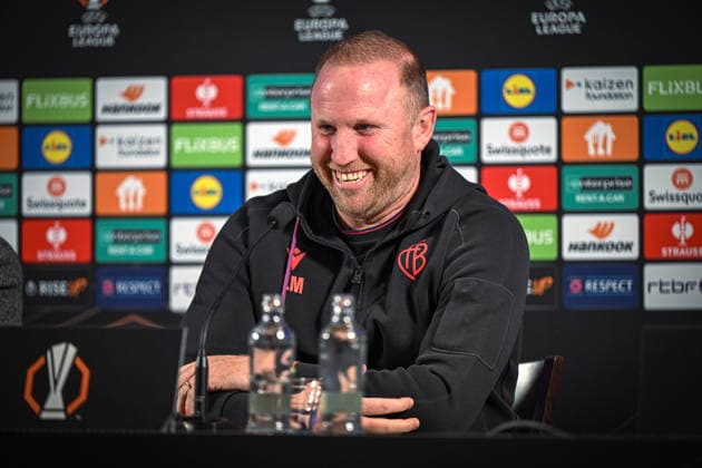 Belgium, Football, UEFA Europa League, 2025 2026, Ludovic Magnin Head Coach, FC Basel, 50 at the press conference before the match KRC Genk vs FC Basel 1893, 26 11 2025, Cegeka Arena, Genk, Belgium, Copyright: xMarkusxVerwimpx