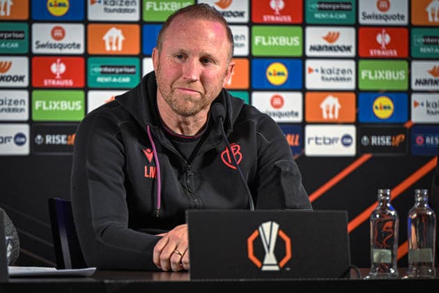 Belgium, Football, UEFA Europa League, 2025 2026, Ludovic Magnin Head Coach, FC Basel, 50 at the press conference before the match KRC Genk vs FC Basel 1893, 26 11 2025, Cegeka Arena, Genk, Belgium, Copyright: xMarkusxVerwimpx