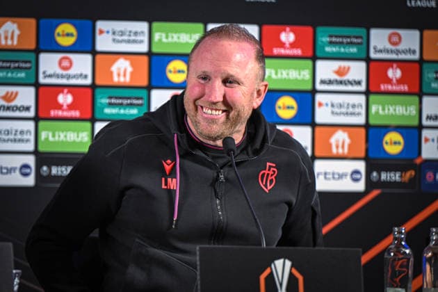 Belgium, Football, UEFA Europa League, 2025 2026, Ludovic Magnin Head Coach, FC Basel, 50 at the press conference before the match KRC Genk vs FC Basel 1893, 26 11 2025, Cegeka Arena, Genk, Belgium, Copyright: xMarkusxVerwimpx