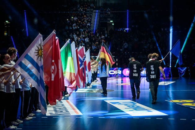 Flags for the start of the World Championship in Stuttgart GER, Germany Iceland, Handball World Championship, Preliminary Round, Group C, 26 11 2025 GER, Germany Iceland, Handball World Championship, Preliminary Round, Group C, 26 11 2025 Stuttgart Copyright: xSandyxDinkelackerx EP_SDR