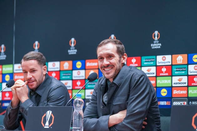 Czech Republic Press conference before the football match UEFA Europa League 2025 26, Matchday 5 Viktoria Pilsen vs SC Freiburg Doosan Arena Pilsen Julian Schuster SC Freiburg, Coach Pilsen Plzenský kraj Czech Republic Copyright: xJOERANxSTEINSIEKx
