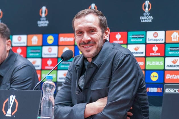Czech Republic Press conference before the football match UEFA Europa League 2025 26, Matchday 5 Viktoria Pilsen vs SC Freiburg Doosan Arena Pilsen Julian Schuster SC Freiburg, Coach Pilsen Plzenský kraj Czech Republic Copyright: xJOERANxSTEINSIEKx