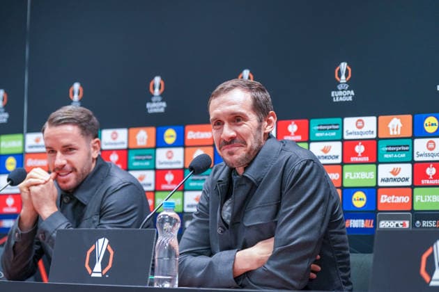 Czech Republic Press conference before the football match UEFA Europa League 2025 26, Matchday 5 Viktoria Pilsen vs SC Freiburg Doosan Arena Pilsen Julian Schuster SC Freiburg, Coach Pilsen Plzenský kraj Czech Republic Copyright: xJOERANxSTEINSIEKx