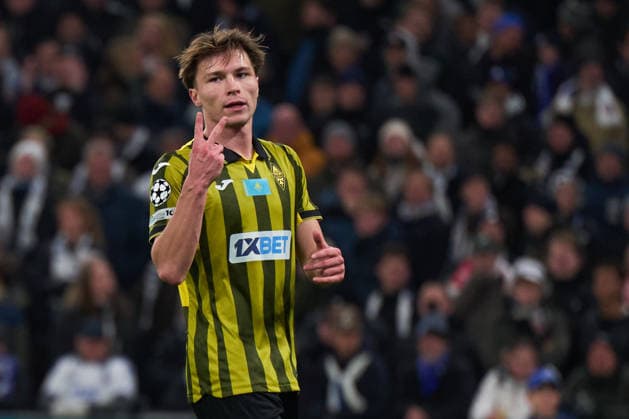 Alexandr Shirobokov of FC Kairat gestures during the Champions League match between FC Copenhagen and FC Kairat at Parken on November 26, 2025 in Copenhagen, Denmark (Photo by Camilla Stolen Imago) Copenhagen Denmark Copyright: xCamillaxStolenx L1093928