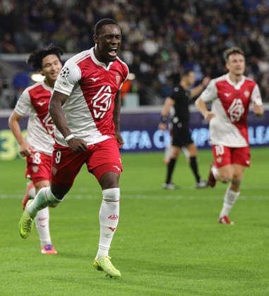 Cyprus Champions League Soccer Monaco s Folarin Balogan celebrates after scoring his side s opening goal during the Champions League opening phase soccer match between Pafos FC and AS Monaco in Limassol, Cyprus, Wednesday, Nov. 26, 2025. Limassol Cyprus  Copyright: xDanilxShamkinx originalFilename:shamkin-notitle251126_npMFS.jpg