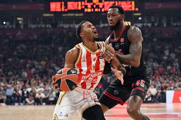 CRVENA ZVEZDA vs OLYMPIACOS JARED BUTLER, basketball player of Crvena Zvezda, during Euroleague match against Olympiacos, at Belgrade Arena. Belgrade, 26.11.2025 photo: MN Press photo BASKETBALL, EUROLEAGUE, CRVENA ZVEZDA, OLYMPIACOS Belgrade Belgrade Arena Serbia Copyright: xMarkoxMetlasx xMNxPressx