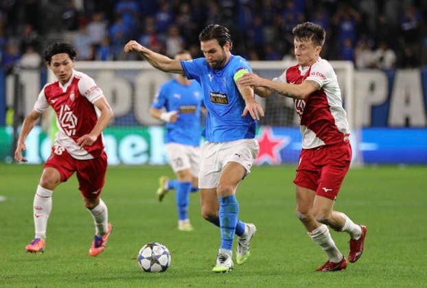 Cyprus Champions League Soccer Monaco s Alexander Golovin, right, and Pafos David Goldar left, fight for the ball during the Champions League soccer match between Pafos FC and AS Monaco at Alphamega stadium in Limassol. Cyprus,Wednesday, November 26, 2025 Limassol Cyprus  Copyright: xDanilxShamkinx originalFilename:shamkin-notitle251126_npYFh.jpg