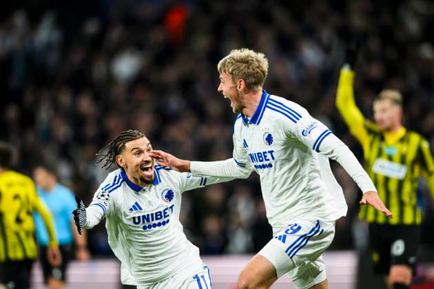 Champions League League Phase FC Kobenhavn vs Kairai Almaty 26 11 2025 39 FCK Viktor DaÃ°ason scores and cheers 11 FCK Jordan Larsson Champions League League League Phase FC Kobenhavn vs Kairai Almaty 26 11 2025 Kobenhavn, Denmark 26 November, 2025 UK Champions League League League Phase FC Copenhagen vs Kairat Almaty, Parken, Copenhagen, Denmark Kobenhavn Parken Denmark Copyright: xMichaelxBarrettxBoesenx