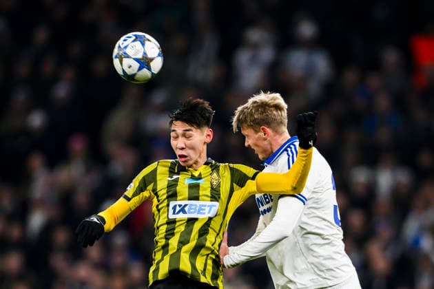 Champions League League Phase FC Kobenhavn vs Kairai Almaty 26 11 2025 4 KAI Damir Kassabulat, 39 FCK Viktor DaÃ°ason Champions League League League Phase FC Kobenhavn vs Kairai Almaty 26 11 2025 Kobenhavn, Denmark 26 November, 2025 UK Champions League League League Phase FC Copenhagen vs Kairat Almaty, Parken, Copenhagen, Denmark Kobenhavn Parken Denmark Copyright: xMichaelxBarrettxBoesenx
