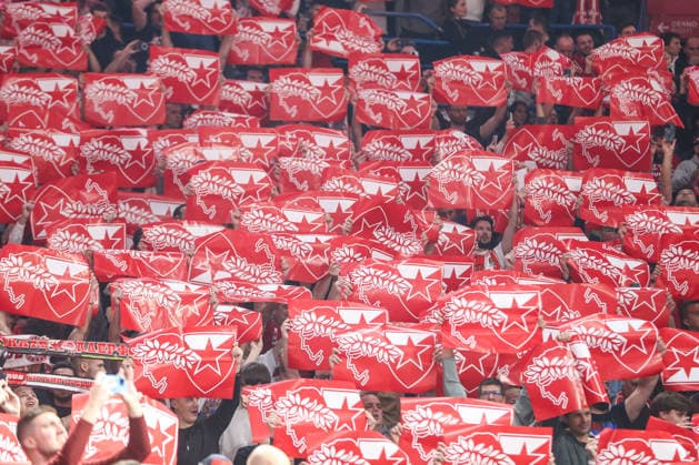Red star v Olympiacos - EuroLeague BELGRADE, SERBIA - NOVEMBER 26: Fans of Red Star Belgrade support their team during the EuroLeague match between Red Star Belgrade and Olympiacos in Belgrade, Serbia on November 26, 2025. Filip Stevanovic Anadolu Belgrad Serbia. Editorial use only. Please get in touch for any other usage.  Copyright: x2025xAnadoluxFilipxStevanovicx