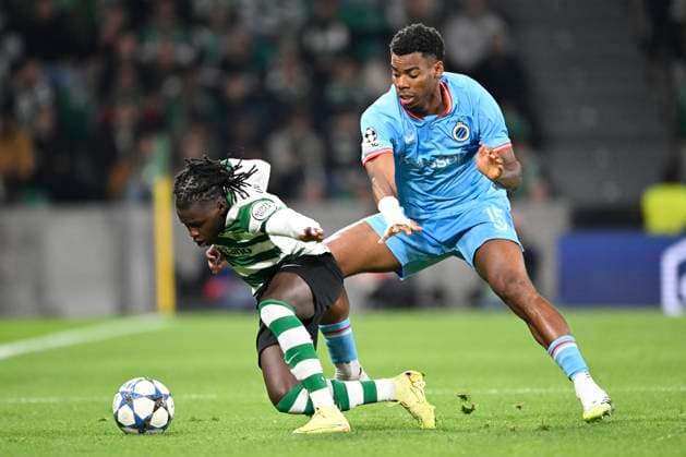 Sporting CP v Club Brugge - UEFA Champions League LISBON, PORTUGAL - NOVEMBER 26 : Quenda Geovany forward of Sporting CP and Ordonez Joel defender of Club Brugge during the UEFA Champions League 2025 26 League Phase MD5 match between Sporting CP and Club Brugge on November 26, 2025 in Lisbon, Portugal, 26 11 2025 Lisbon Portugal  Copyright: xNicoxVereeckenx