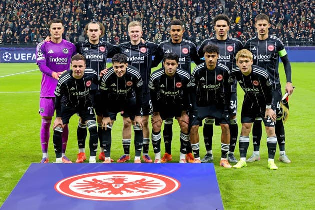 Frankfurt, Germany 26 November 2025 Champions League 2025 2026 Eintracht Frankfurt vs Atalanta Bergamo In the picture The players of Eintracht Frankfurt line up for the team photo Deutsche Bank Park Hessen Copyright: xFotostandx xRacochax