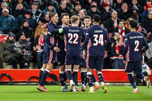 UEFA Champions League Matchday 5 of 8 Liverpool v PSV Eindhoven Ivan Perisic of PSV Eindhoven celebrates his goal to make it 0-1 during the UEFA Champions League Matchday 5 of 8 Liverpool vs PSV Eindhoven at Anfield, Liverpool, United Kingdom, 26th November 2025 (Photo by Alfie Cosgrove News Images) Liverpool Anfield Merseyside United Kingdom Copyright: xAlfiexCosgrove NewsxImagesx